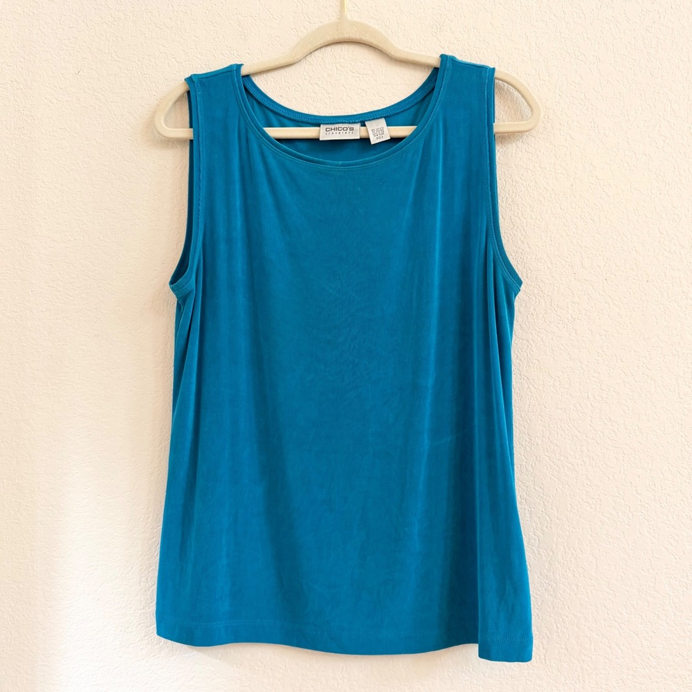 Chico's Travelers Teal Blue Sleeveless Tank Top Scoop‎ Neck Stretch Size 3 XL